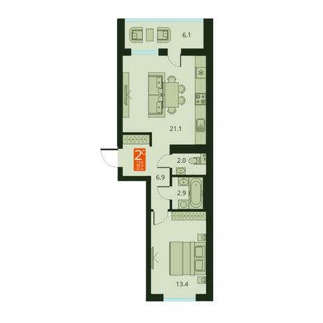 Вариант №7063, 2-комнатная квартира в жилом комплексе Расцветай на Авиастроителей