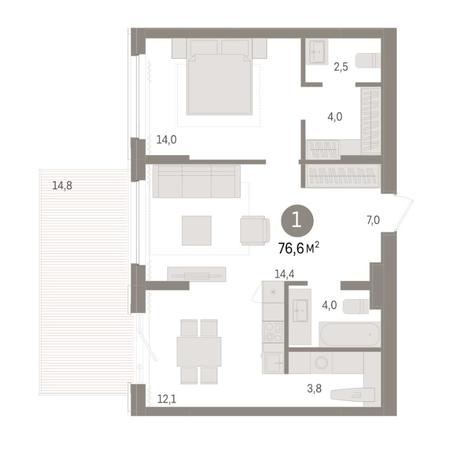Вариант №8342, 3-комнатная квартира в жилом комплексе Тайм сквер