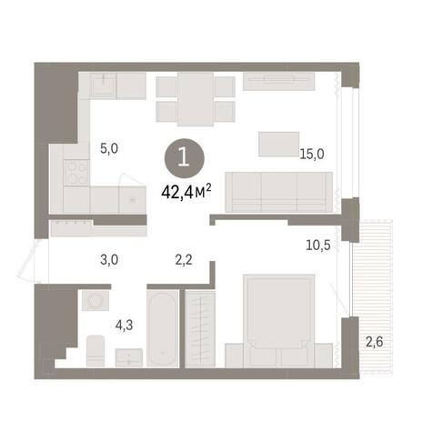 Вариант №8994, 1-комнатная квартира в жилом комплексе 