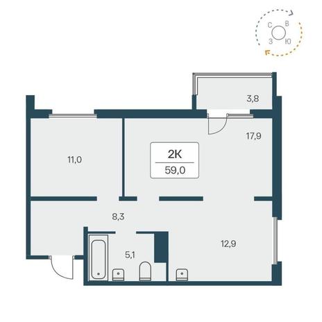 Вариант №9379, 2-комнатная квартира в жилом комплексе Галактика