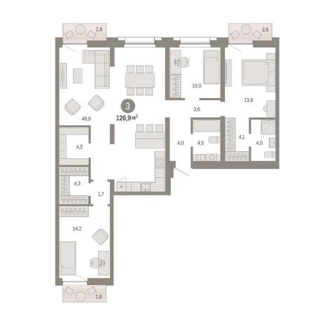 Вариант №14886, 3-комнатная квартира в жилом комплексе Авиатор
