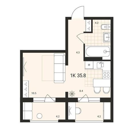 Вариант №13161, 1-комнатная квартира в жилом комплексе Акация на Кедровой