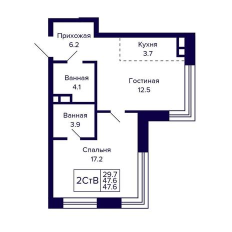 Вариант №16139, 2-комнатная квартира в жилом комплексе Citatum