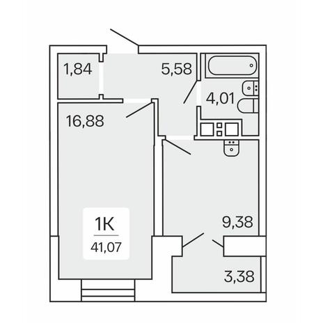 Вариант №9411, 1-комнатная квартира в жилом комплексе 