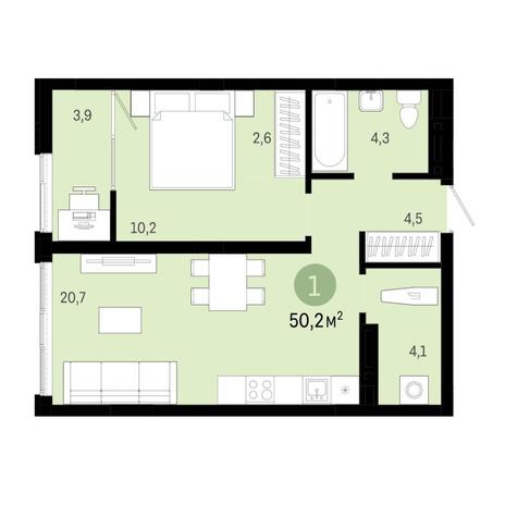 Вариант №6852, 2-комнатная квартира в жилом комплексе 