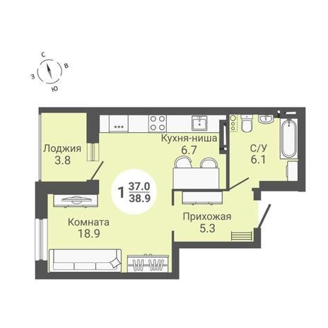 Вариант №10601, 1-комнатная квартира в жилом комплексе 