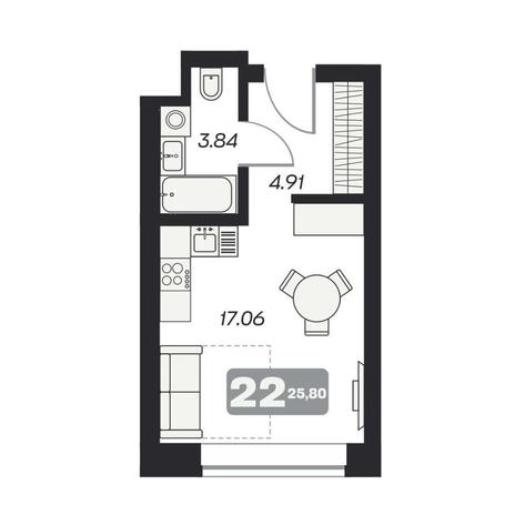 Вариант №11635, 1-комнатная квартира в жилом комплексе 