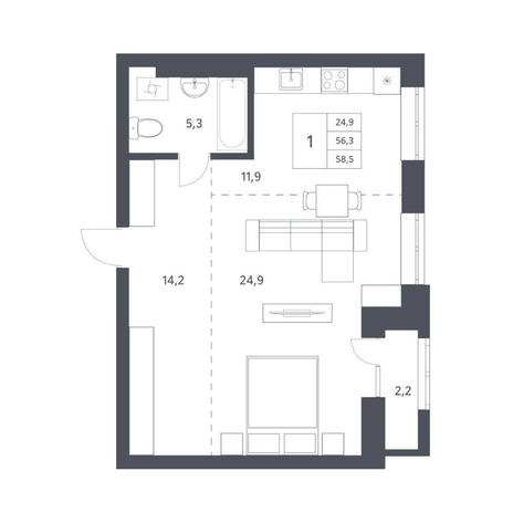Вариант №11239, 1-комнатная квартира в жилом комплексе 
