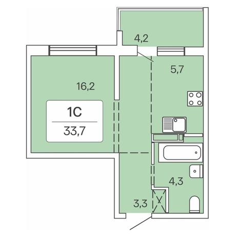 Вариант №7713, 1-комнатная квартира в жилом комплексе 