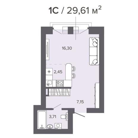 Вариант №8872, 1-комнатная квартира в жилом комплексе 