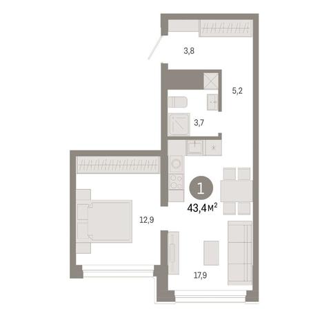 Вариант №14897, 1-комнатная квартира в жилом комплексе Авиатор
