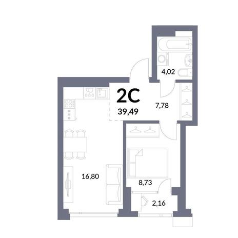 Вариант №11668, 2-комнатная квартира в жилом комплексе Прованс