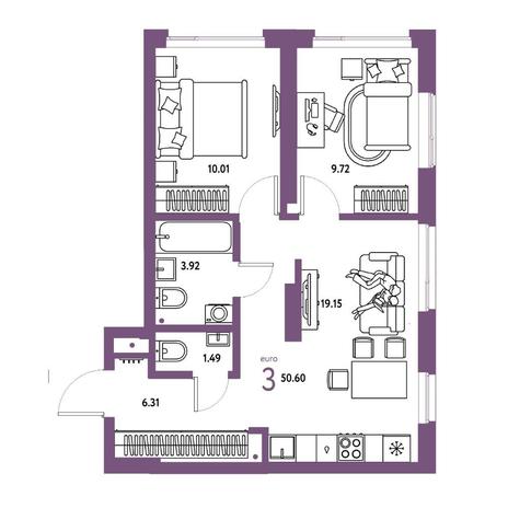 Вариант №15816, 3-комнатная квартира в жилом комплексе Апартаменты Тайм Парк