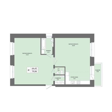 Вариант №13913, 2-комнатная квартира в жилом комплексе Баланс (Balance)