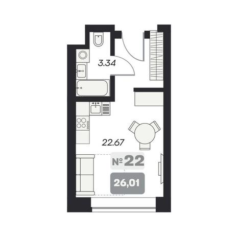 Вариант №14992, 1-комнатная квартира в жилом комплексе Основа