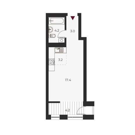 Вариант №14121, 1-комнатная квартира в жилом комплексе Семейный квартал