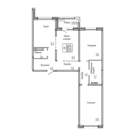 Вариант №17779, 3-комнатная квартира в жилом комплексе Prime House