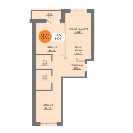 Вариант №15595, 3-комнатная квартира в жилом комплексе Облака