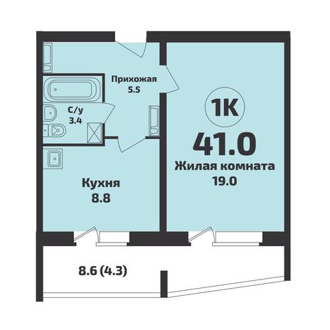 Вариант №14731, 1-комнатная квартира в жилом комплексе Приозерный