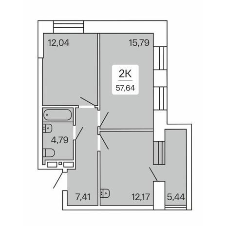 Вариант №8893, 2-комнатная квартира в жилом комплексе 