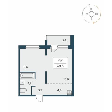 Вариант №10284, 2-комнатная квартира в жилом комплексе 