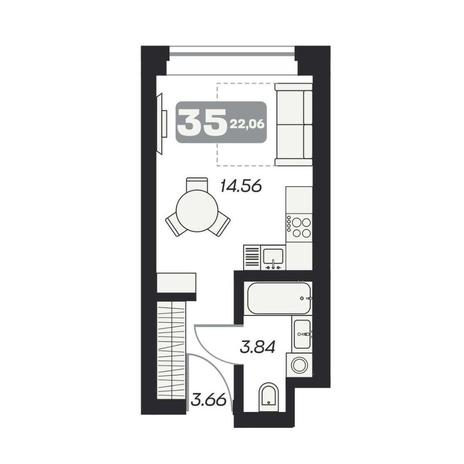 Вариант №11643, 1-комнатная квартира в жилом комплексе 