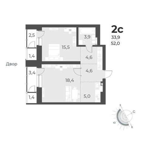 Вариант №8463, 2-комнатная квартира в жилом комплексе Нормандия-Неман