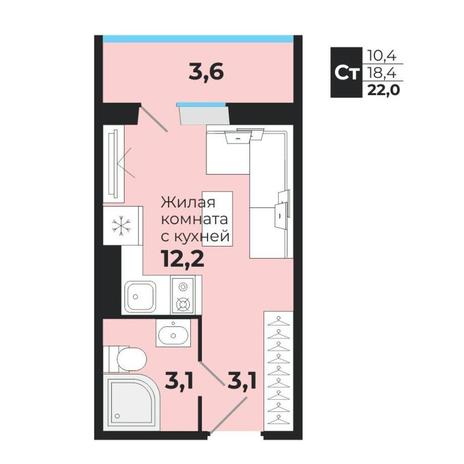 Вариант №13753, 1-комнатная квартира в жилом комплексе 
