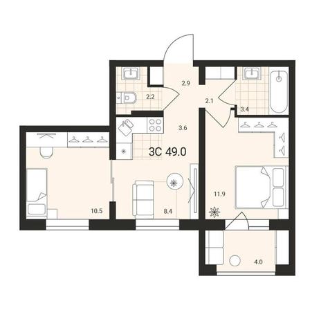 Вариант №14495, 3-комнатная квартира в жилом комплексе 