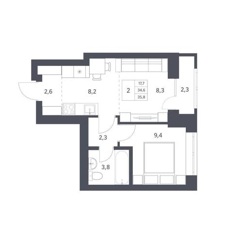 Вариант №11276, 2-комнатная квартира в жилом комплексе Новаторы