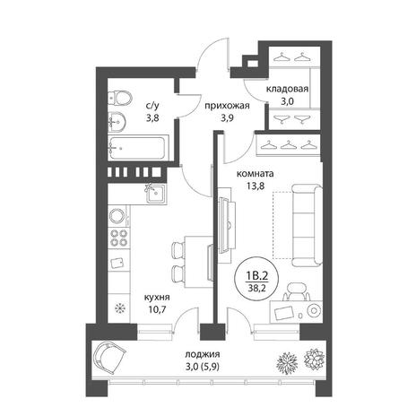 Вариант №11721, 1-комнатная квартира в жилом комплексе 