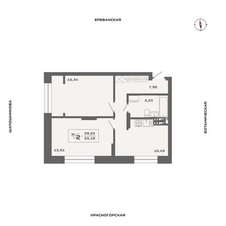 Вариант №15584, 2-комнатная квартира в жилом комплексе Пшеница