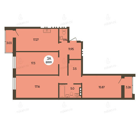 Вариант №2495, 4-комнатная квартира в жилом комплексе Беринг