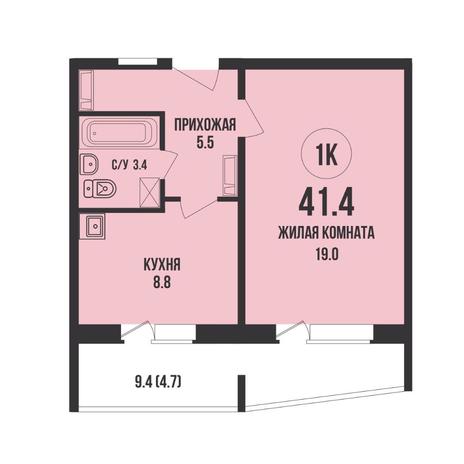 Вариант №15301, 1-комнатная квартира в жилом комплексе Династия