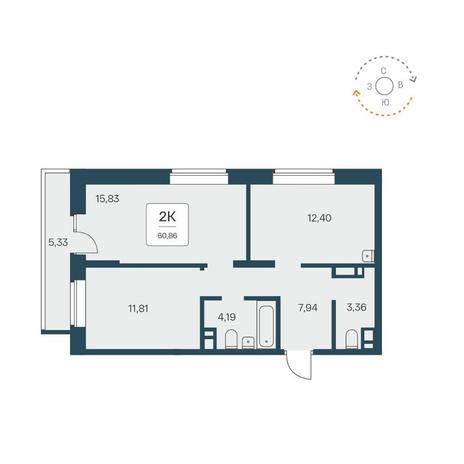 Вариант №14524, 2-комнатная квартира в жилом комплексе Сакура парк