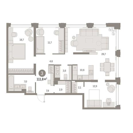 Вариант №14815, 3-комнатная квартира в жилом комплексе 
