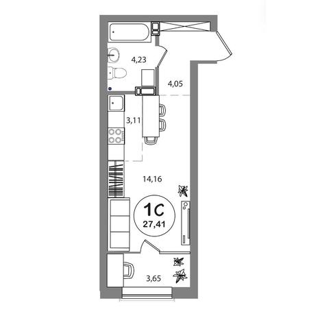Вариант №6981, 1-комнатная квартира в жилом комплексе 