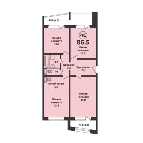 Вариант №7104, 4-комнатная квартира в жилом комплексе Tesla Park