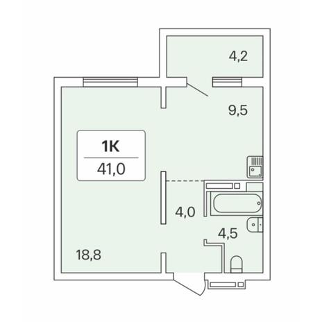 Вариант №7691, 1-комнатная квартира в жилом комплексе 