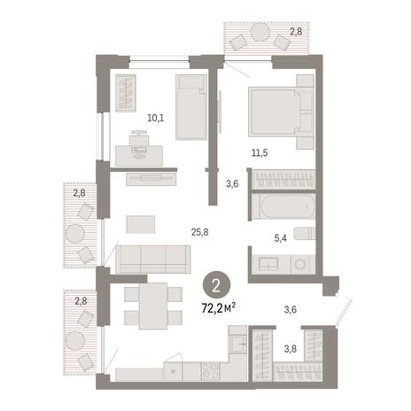 Вариант №14862, 2-комнатная квартира в жилом комплексе Кварталы Немировича