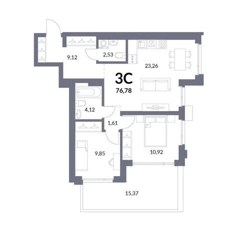 Вариант №11675, 3-комнатная квартира в жилом комплексе Горская лагуна