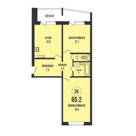 Вариант №14730, 2-комнатная квартира в жилом комплексе Приозерный