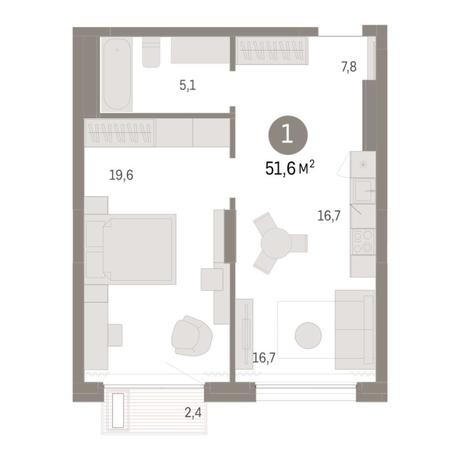 Вариант №8136, 2-комнатная квартира в жилом комплексе 