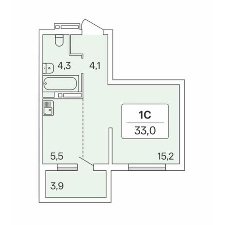 Вариант №7685, 1-комнатная квартира в жилом комплексе 