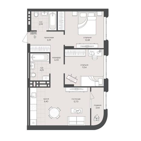 Вариант №15417, 2-комнатная квартира в жилом комплексе Европейский Берег