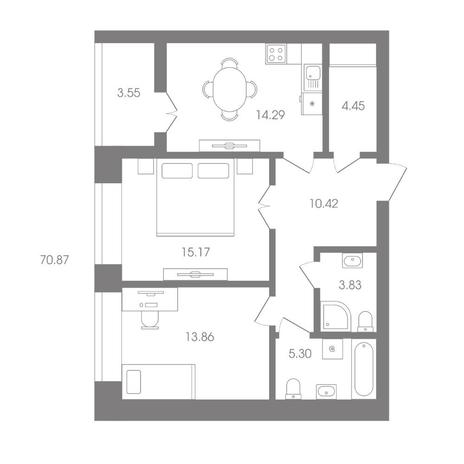 Вариант №7808, 2-комнатная квартира в жилом комплексе 