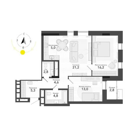 Вариант №14769, 3-комнатная квартира в жилом комплексе Притяжение