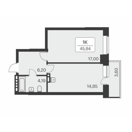 Вариант №8484, 1-комнатная квартира в жилом комплексе 