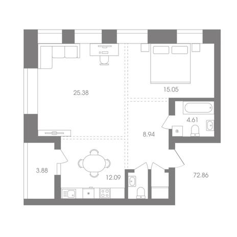 Вариант №6926, 2-комнатная квартира в жилом комплексе ALMOND