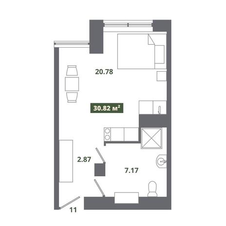 Вариант №8922, 1-комнатная квартира в жилом комплексе Smart Avenue